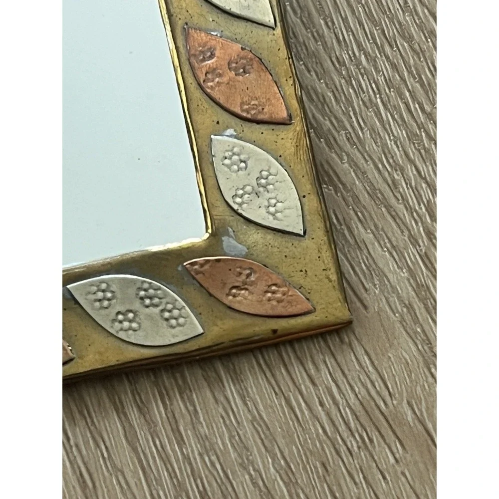 Vtg Moroccan Mini Mirror Handmade Brass Wall Hang Copper Silver Brass Arch 4.5